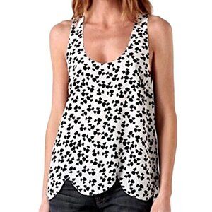 JOIE Hana Black & White Silk Floral Scalloped Hem Tank Top
